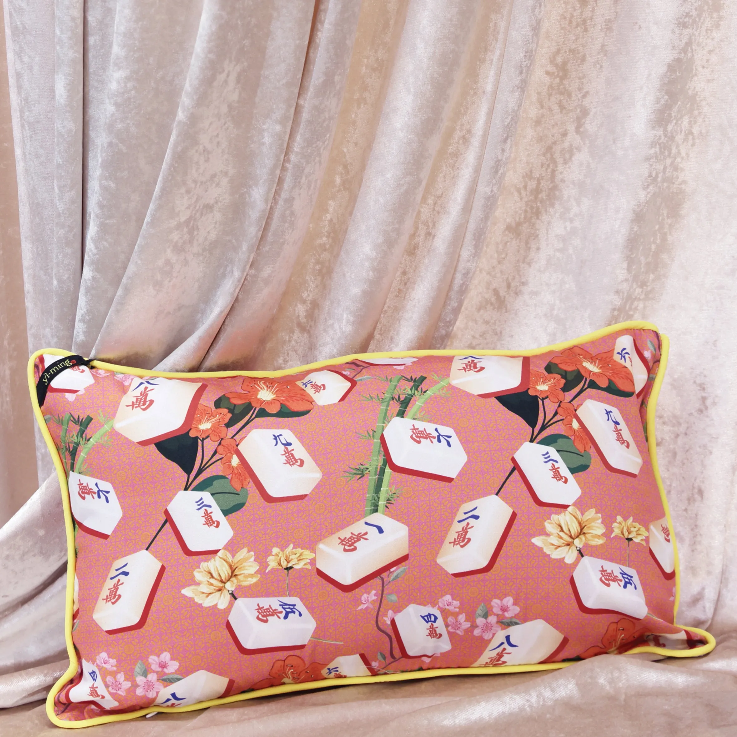 Mahjong Print Cushion Cover (Orange)