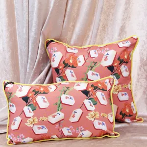 Mahjong Print Cushion Cover (Orange)