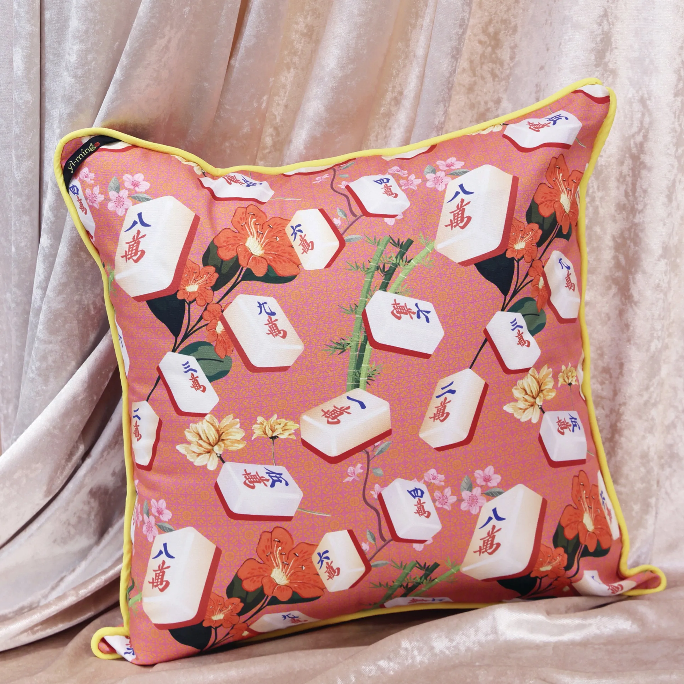 Mahjong Print Cushion Cover (Orange)