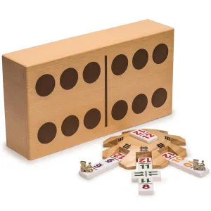 Mexican Train Complete Set with Double 12 Number Dominoes, Wooden Hub, Die Cast Train Markers, and Scorepad