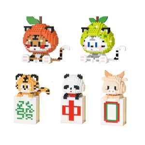 Orange Tiger Mini Building Blocks Big Fortuue And Great Profit Panda Tiger Mahjong Micro Bricks Figures Toy For Kid Gift