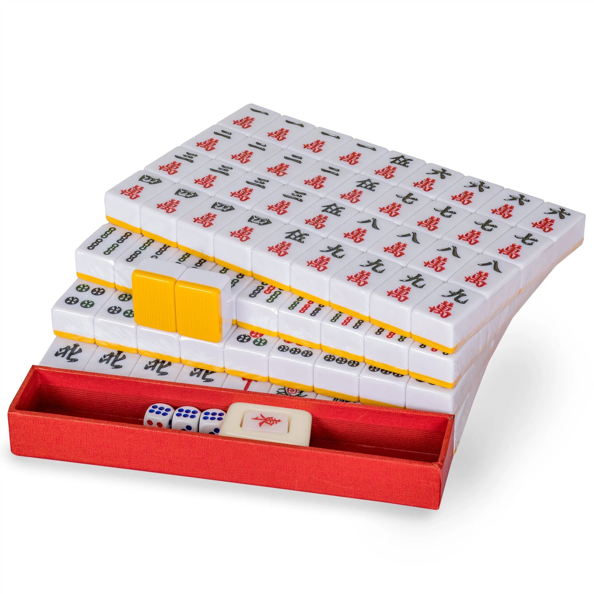 Professional Chinese Mahjong Game Set, "Double Happiness" (Yellow) - 146 Medium Size Tiles