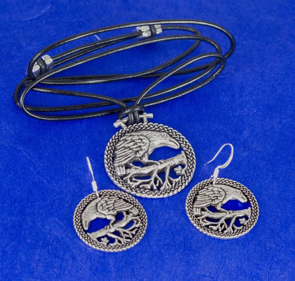 Raven Jewelry Set, Necklace & Earrings