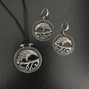 Raven Jewelry Set, Necklace & Earrings