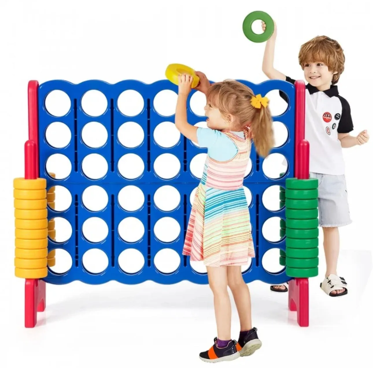 Super Cool Outdoor Fun Giant Connect 4 Style Jumbo 4-To-Score Game Set With 42 Giant Rings | Quick Release Slider | For The Whole Family | Indoor | Outdoor