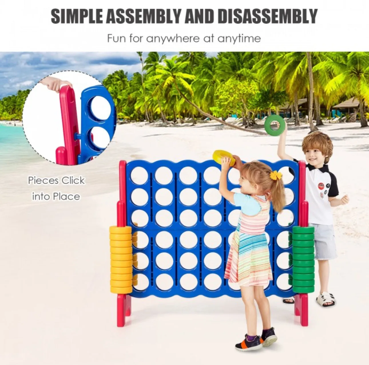 Super Cool Outdoor Fun Giant Connect 4 Style Jumbo 4-To-Score Game Set With 42 Giant Rings | Quick Release Slider | For The Whole Family | Indoor | Outdoor