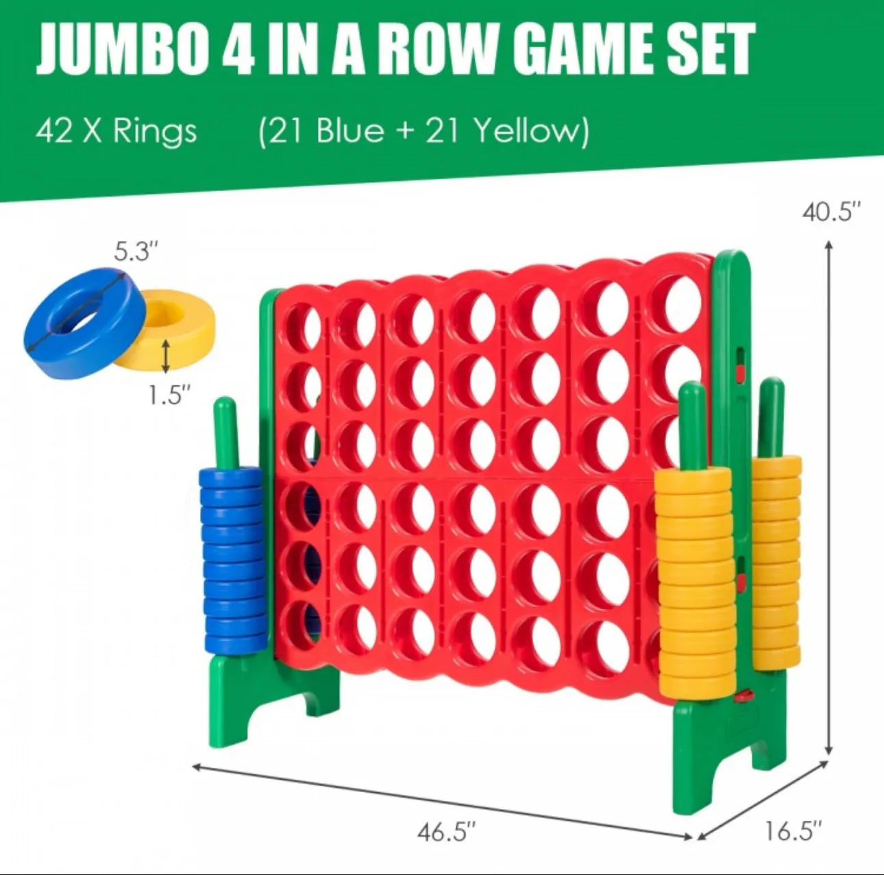 Super Cool Outdoor Fun Giant Connect 4 Style Jumbo 4-To-Score Game Set With 42 Giant Rings | Quick Release Slider | For The Whole Family | Indoor | Outdoor