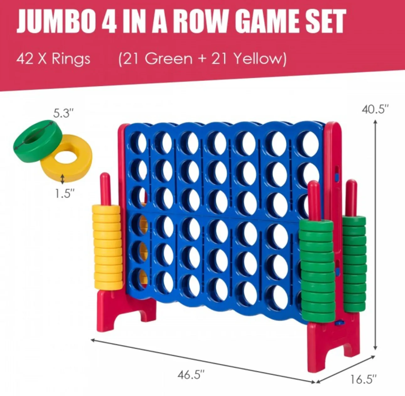 Super Cool Outdoor Fun Giant Connect 4 Style Jumbo 4-To-Score Game Set With 42 Giant Rings | Quick Release Slider | For The Whole Family | Indoor | Outdoor