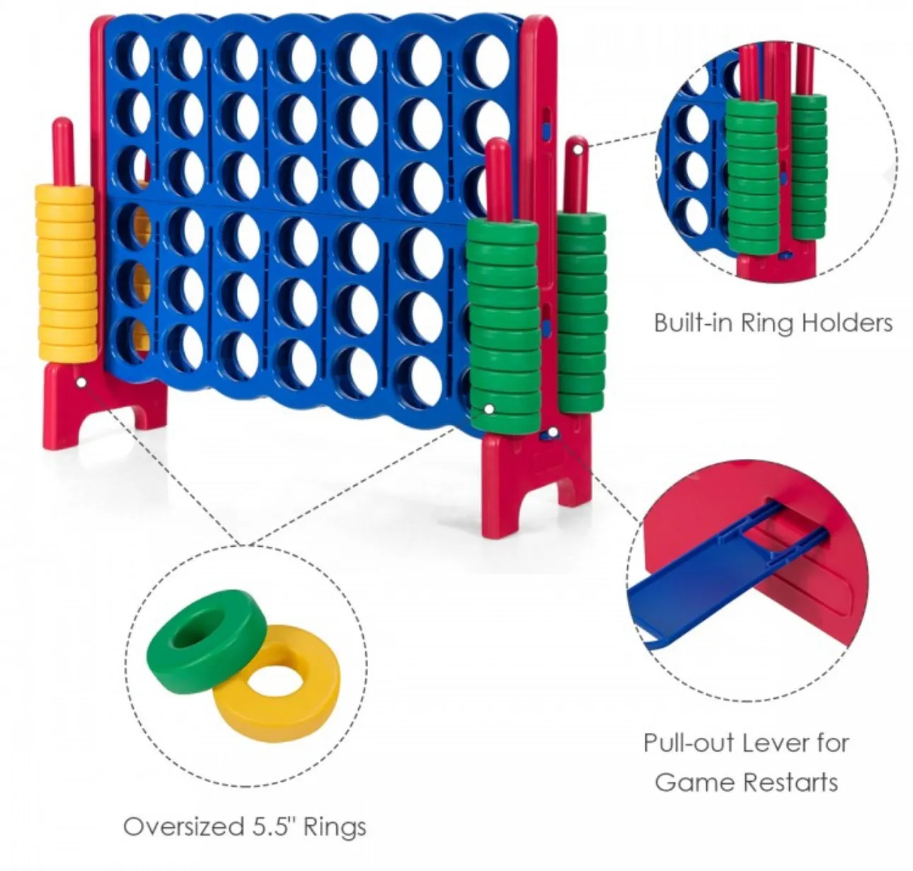 Super Cool Outdoor Fun Giant Connect 4 Style Jumbo 4-To-Score Game Set With 42 Giant Rings | Quick Release Slider | For The Whole Family | Indoor | Outdoor