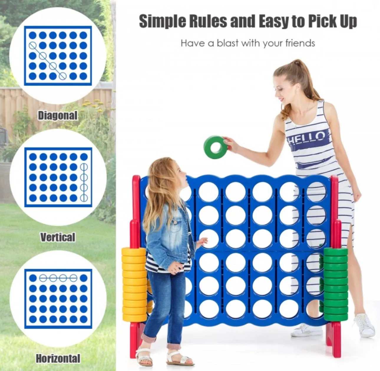 Super Cool Outdoor Fun Giant Connect 4 Style Jumbo 4-To-Score Game Set With 42 Giant Rings | Quick Release Slider | For The Whole Family | Indoor | Outdoor