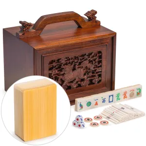 Traditional American Mahjong Set, "Qilin" - Bone and Bamboo Tiles, Rosewood Case, Betting Sticks, Dice, & 4 Wind Tiles