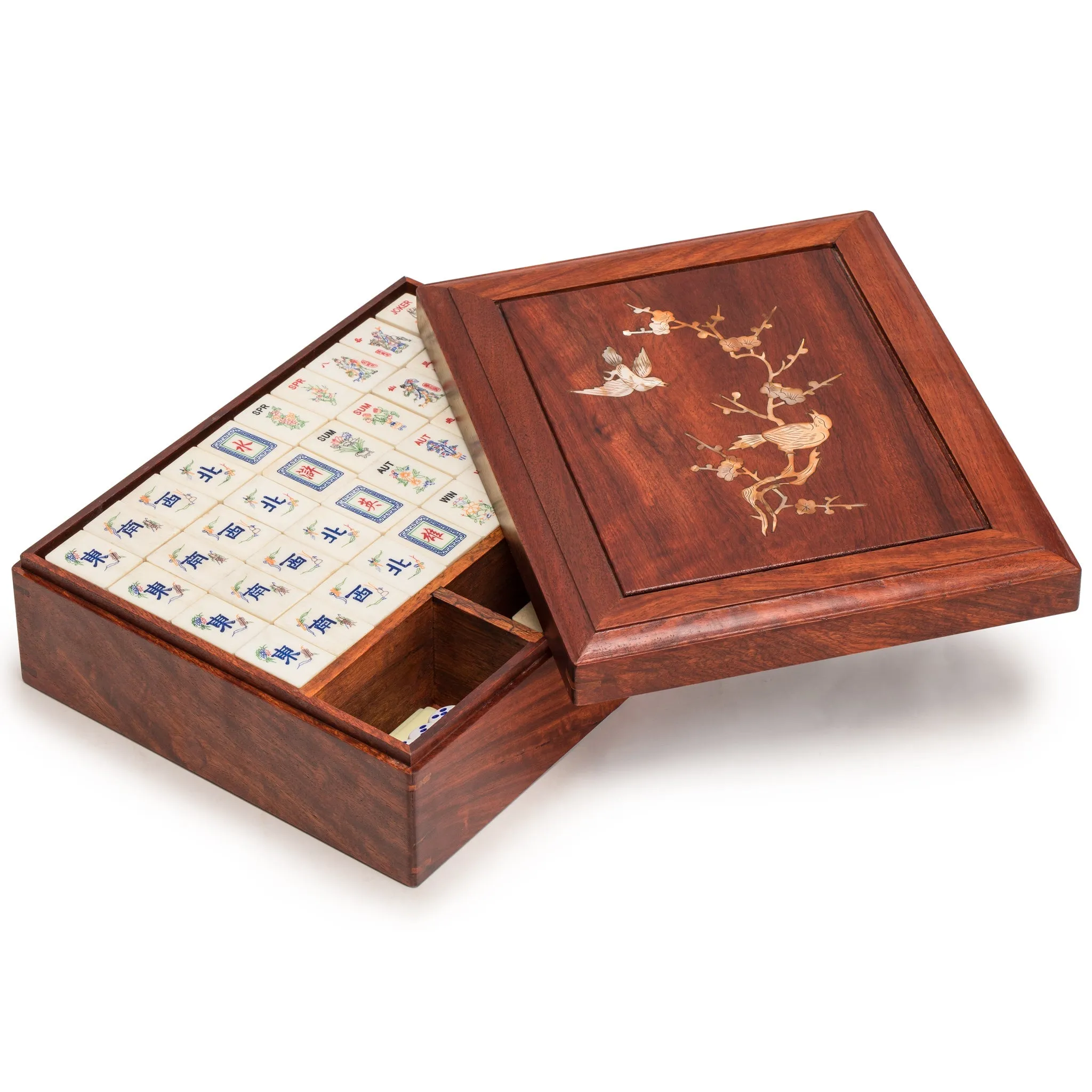 Traditional American Mahjong Set, "The Water Margin" - Bone & Bamboo Tiles, Rosewood Case, & Accessories