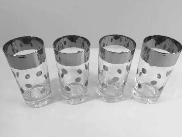 Vitreon Queens Luster Mid-Century Silver Polka Dot Platinum Glasses (Set of 4)